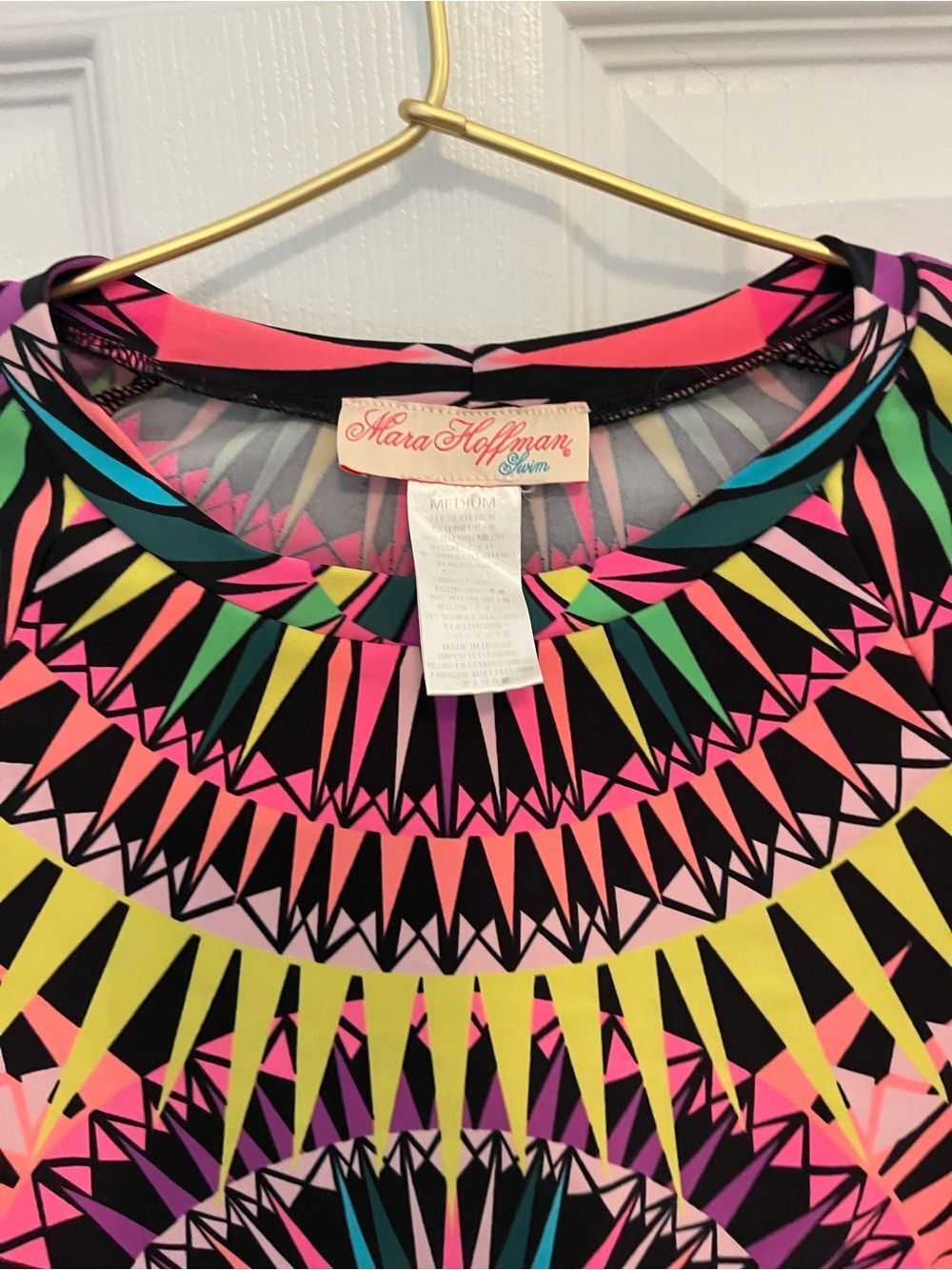 Mara Hoffman Swim Neon Geometric Long Sleeve Crop Rash Guard Top M - Picture 6 of 16